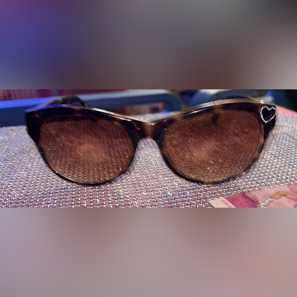 Betsey Johnson sunglasses crystal rhinestone heart cateye tortoise shell vintage - Picture 9 of 12